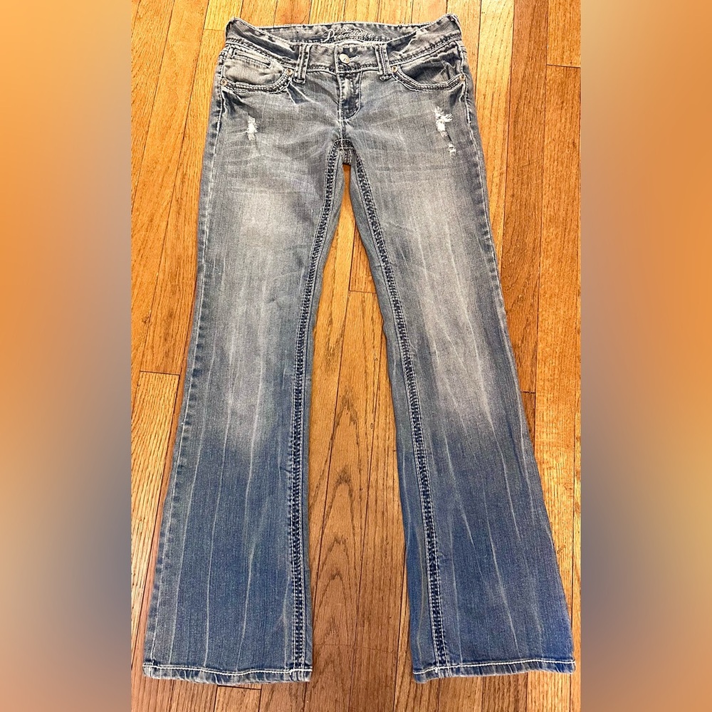 Rue 21 Premiere Distressed Blue Flare Jeans